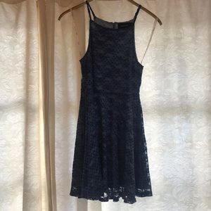 Blue high neck spaghetti strap dress